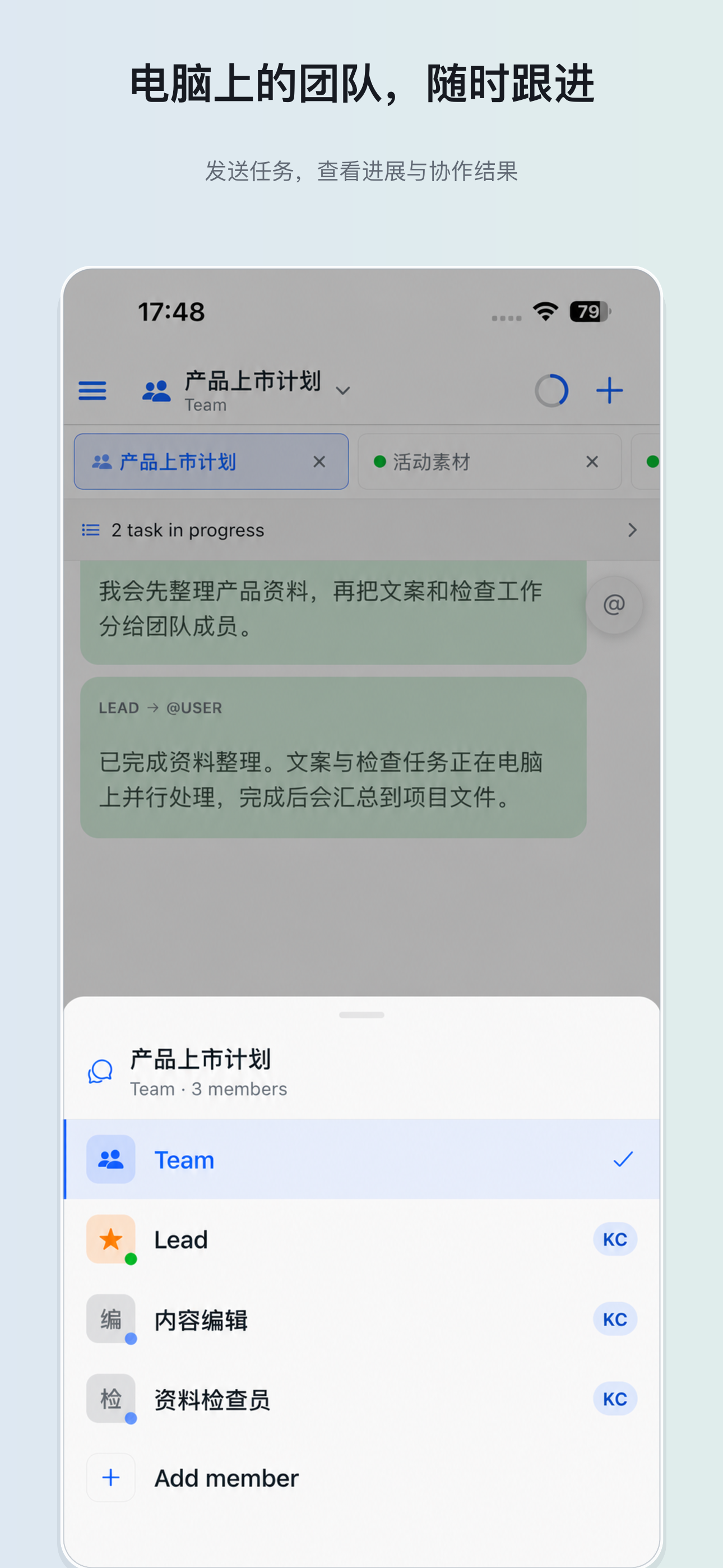 跟进电脑上的团队任务